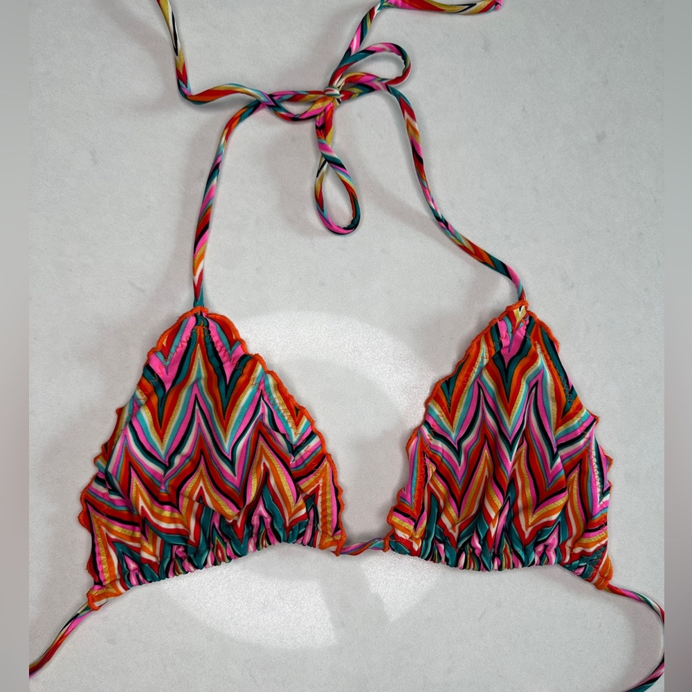 Luli Fama Multicolor Striped Triangle Bikini Top | Red Orange Pink | Size M - Picture 5 of 8